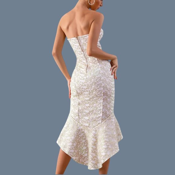 Bustier Strapless Lace Mermaid Bandage Dress | Fishtail Hem Sculpted Fit | S - Picture 2 of 8